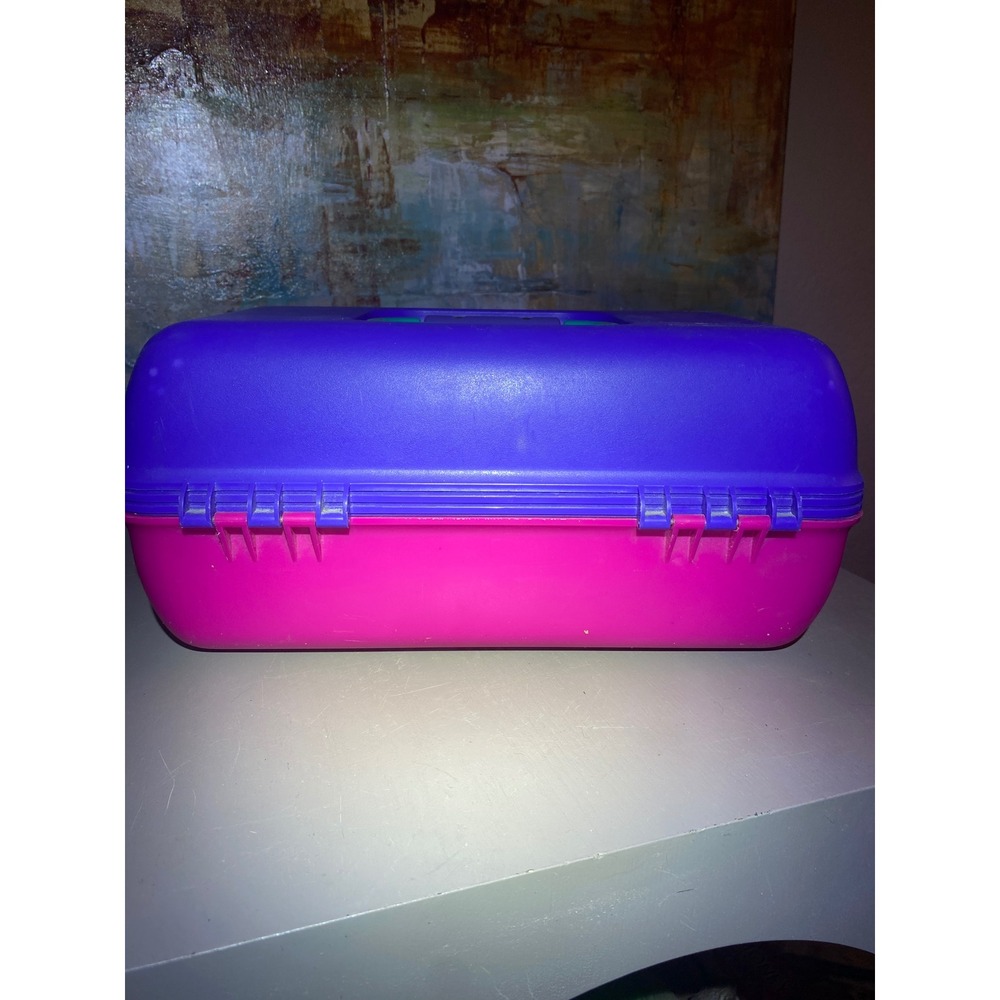 Vintage Caboodles Makeup Case Purple Pink Teal Mirror 90s Retro Organizer Box - Picture 5 of 5